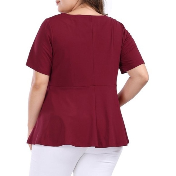 Agnes Orinda Plus Size Summer Solid Short Sleeve Knot Waist Peplum Top Size 4X - Picture 2 of 8